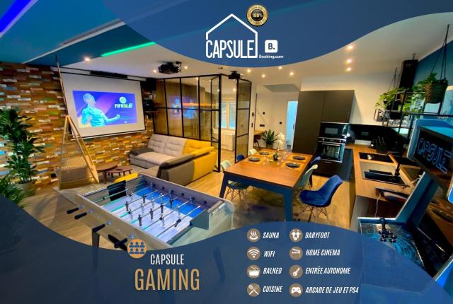 Capsule Gaming balnéo & billard & babyfoot & sauna 2 chambres