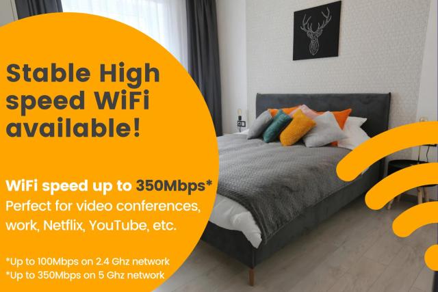 Comfy 2 Room Apartment - Free Parking - 350Mbps WiFi - Netflix