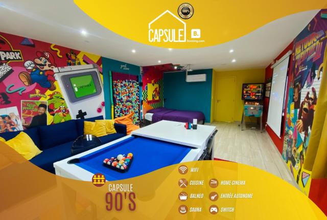 Capsule 90's - Jacuzzi - Sauna - Flipper - Billard - Netflix - Nintendo Switch & Jeux -