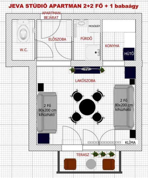 IV - JEVA Stúdió Apartman Hajdúszoboszló - CSALÁDI EGYSZOBÁS - 4 ágy 1 babaágy