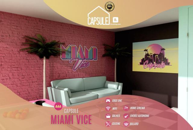 Capsule Miami Vice - Jacuzzi - Billard - Ecran cinéma & Netflix - Ping-Pong - Nintendo & Jeux-