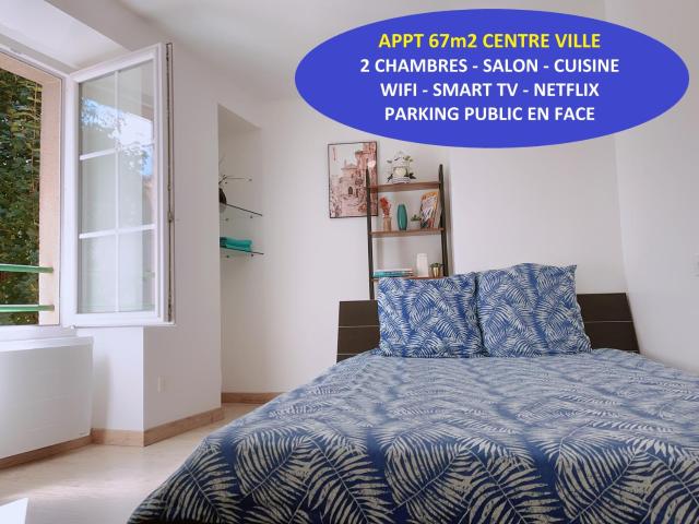 Apt 67m2 hyper centre: 2 chambres, cuisine TV wifi