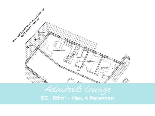 AdmiralsLounge- EG, Infrarotsauna, grosse Dusche, Terrasse, Blick auf das Hafenbecken