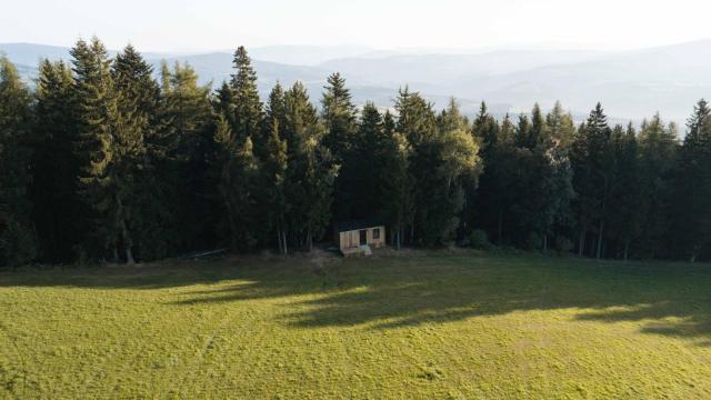 Raus Tiny House mit Blick über Almwiesen