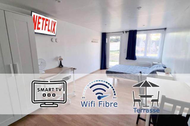 Studio en rez de jardin avec terrasse privée - Le petit Château Avesnois - TV - WIFI - logement complet