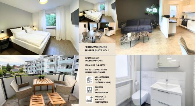 Semper Suite No1 - 2Zi Fewo 1-4 Pers, Balkon, Parkplatz, Hofgartennähe