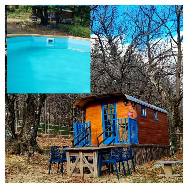 Roulotte la bleuet avec piscine