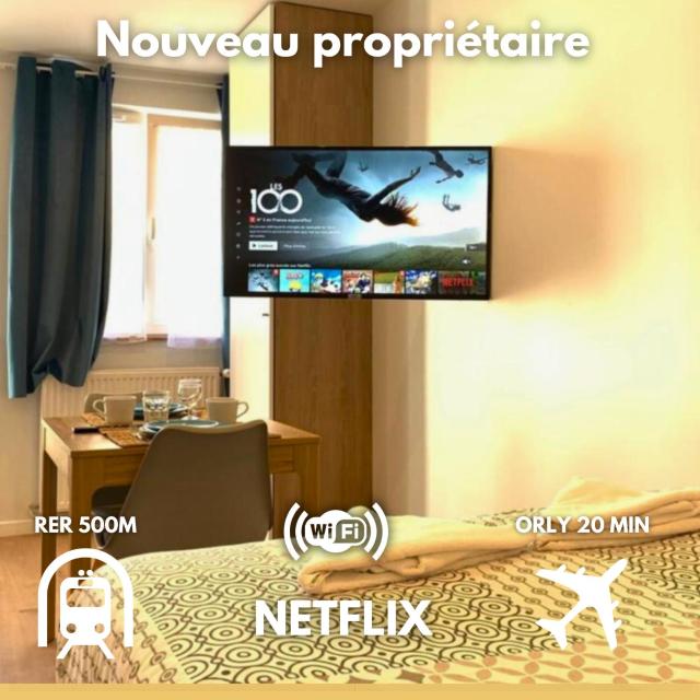 Cosy studio M1 RER BC500m Orly 20 min Netflix