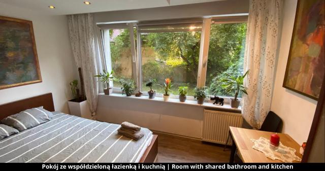 Room with shared bathroom and kitchen